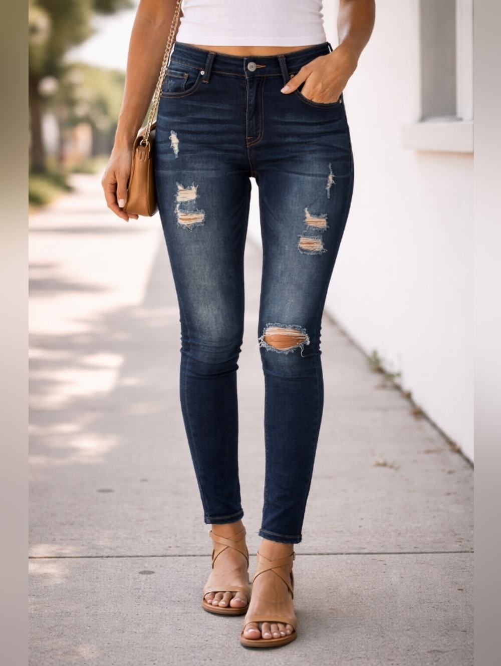 KanCan Dark Indigo Distressed Skinny Leg Raw Hem Jeans Plus Size 3X 22
